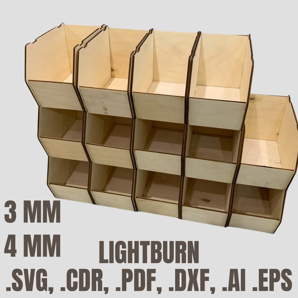 Laser Cut Wooden Desktop Organizer Storage bins - Stackable - Box, SVG - Digital File, Includes LightBurn File Stackable, Box SVG, Glowforge