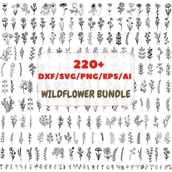 220+ Wildflower Svg-Dvg-Png-Dxf-Ai Bundle Wildflower Vector Wildflower Silhouette Wildflower Clipart Wildflower Cut file