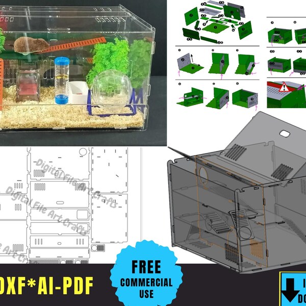 Laser cut acrylic hamster cage,laser cut svg hamster cage cnc,hamster house svg,digital file,clipart,Hamsters,Dwarf Hamsters,Gerbils,Mice