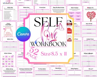 Self-love Workbook | Self Care Planner | Editable Canva Workbook | Editable Self-Care & Self-Love Journal | Editable Canva Template | canva