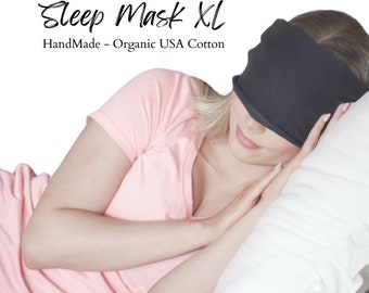 Sleep Mask XL Hypoallergenic Organic Cotton Eye Cover Blindfold Made USA Light Blocking Machine Wash & Dry Soft Adjustable Men Women Travel