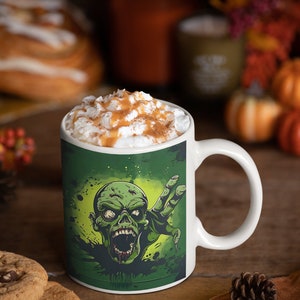 Zombie Halloween Mug, Spooky Horror Coffee Mug, Ghoul Monster Mug, Scary Zombie Art, Halloween Gift Mug, Creepy Zombie Cup