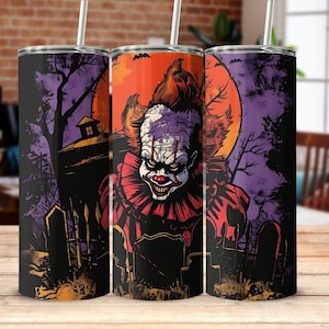 Spooky Halloween Clown Tumbler, Horror-Themed Drinkware, Creepy Circus Design, Scary Clown Art, Halloween Party Cup, Gothic Gifts