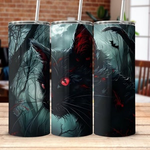 Halloween Schwarze Katze Rote Augen Becher, Moonlit Wald Design Becher, Gruselige Katze und Fledermaus Becher, Gothic Style Becher