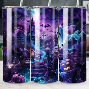 Vaso de Halloween de la casa encantada, vaso de diseño de noche espeluznante, vaso de fantasmas y calabazas, vaso de jack-o-lantern