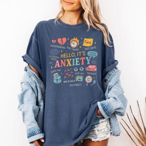 Funny Anxiety T-Shirt - Hello It's Anxiety Graphic Tee, Sarcastic Mental Health Humor Shirt, Relatable Overthinking Gift Idea
