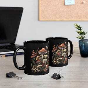 Enchanted Mushroom Forest Mug, Botanical Fungi Coffee Cup, Vintage Mushroom Mug, Nature Inspired Mug, Wildflower Ceramic Mug, Boho Mug
