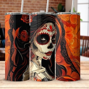 Halloween Corpse Bride Tumbler Cup, Sugar Skull Bride Design, Spooky Halloween Drinkware, Day of the Dead Inspired Tumbler, Unique Gift