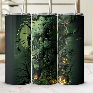 Halloween Zombie Tumbler, Scary Skull Drinkware, Spooky Green Skull Tumbler, Horror Themed Tumbler, Halloween Party Cup