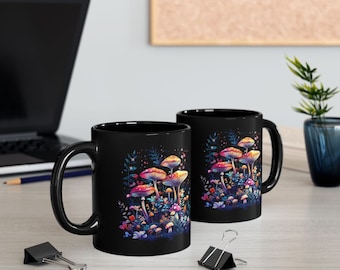Magical Mushroom Forest Mug, Mystical Colorful Floral Mug, Enchanted Psychedelic Nature Mug, Fairy Tale Inspired Coffee Tea Cup
