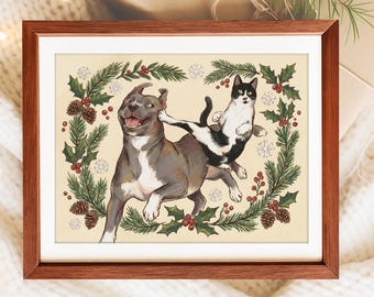 Custom Pet Couple Portrait Pet Portrait Cute Dog Portrait Bad Pet Portrait Funny Pet Portrait Dog Cat Fight Caricature Pet Party Art