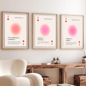 Angel Number print 111 222 333 Pink Aura poster set of 3 Trendy wall art Ace of Hearts prints Indie Pink Aesthetic room decor PRINTABLE