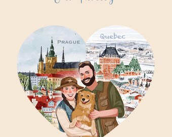 Custom Hand-drawn Hometown Illustration Travel Poster City Painting Illustration for First Date Keepseek Ornament Apartment Dorm Decoration
