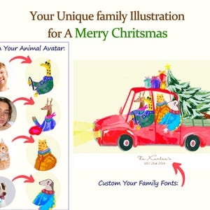 Custom Animal Family Portrait from Photo Christmas Gift Family Illustration Portrait Christmas Decor Animal Portrait Gift Illustration