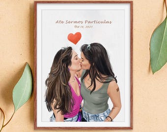 Watercolor Portrait from Photo: Two Brides, Two Grooms, Partners Portrait, Engagement Art, Wedding, Fist-date Gift, Anniversary Gift