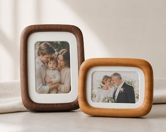Personalized Walnut or Teak Photo Frame with Free Print and Custom Engraving, Solid Wood Family Picture Frame, Wedding Anniversary Gift Idea