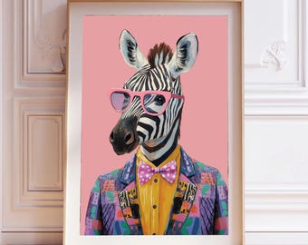 Funky Zebra Art Print, Dopamine Decor (Digital Print)