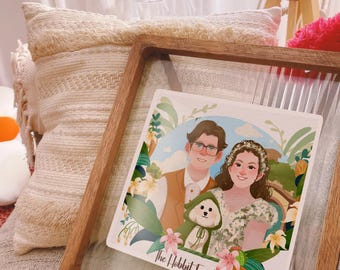 Custom Family Portrait Illustration, Personalized Wedding Gift