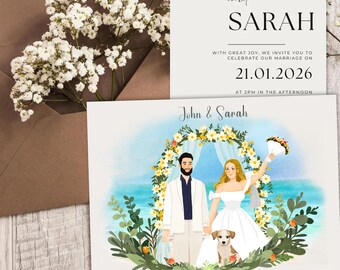 Wedding Invitation Portrait: Portrait for keepsake, Proposal Illustration Gift, First-Date memories Gift, Anniversary Gifts