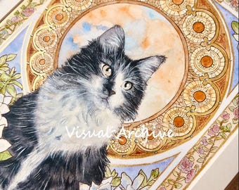 Custom Cat Portraits Memorial Pets Photo Personalized Digital Cat loss gift Mucha Style Cat Portraits Custom Pet Art Pet Drawing