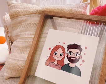 Cute Illustration Gift, Couple Portrait, Birthday Gift for Youth, Family Portrait Personalized Social Media Profile Illustration Gift Card