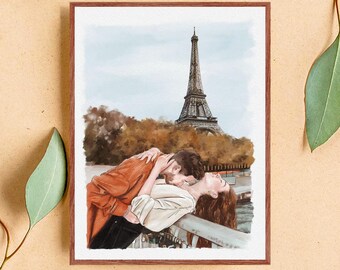 Custom Watercolor Couple Portrait – Anniversary, Engagement Gift