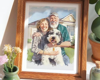 Custom Watercolor Family Portrait, Christmas Gift, Watercolor Painting, First Date Memory