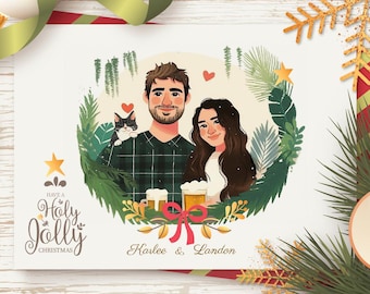 Custom Family Portrait Illustration, Personalized Wedding Gift, gift for her, Christmas gift