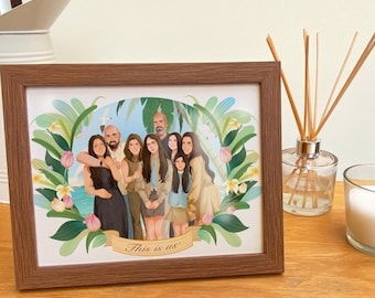 Custom Watercolor Family Portrait from Photo, Hand-Drawn Illustration
