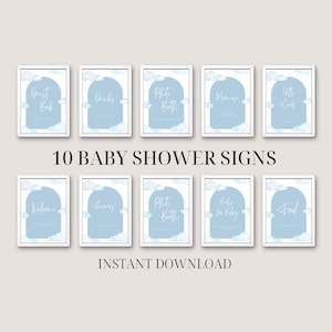 10 cloud baby shower signs editable template printable | cloud nine digital download signage set decor 9 blue watercolour baby boy arch