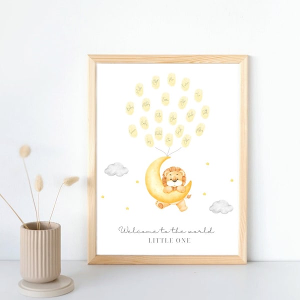 Lion Baby shower fingerprint guest book | watercolour animal jungle cloud moon stars  theme digital instant download baby sprinkle printable