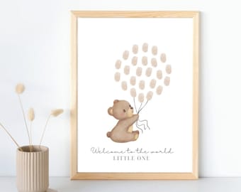 Bär Baby shower Fingerabdruck-Gästebuch | Bären süß Aquarell Tier Dschungel Thema digitale sofort download Baby Streufarbe druckbar
