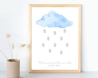 Baby Shower Fingerabdruck Wolke Gästebuch | Aquarell wolken regen alternative auf Wolke neun Motiv digitaler sofortiger Download Baby streuen