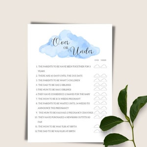 OVER OR UNDER Baby Shower Game Printable! Cloud Theme Digital Download ...
