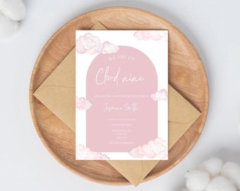 CLOUD NINE baby shower invitation digital editable template | cloud 9 oh baby moon stars sky invite baby boy printable arch dusty blue boho
