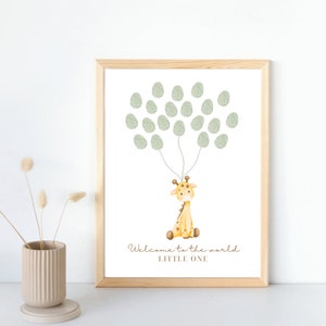 Giraffa Baby shower libro degli ospiti delle impronte digitali / tema alternativo giungla animale acquerello download immediato digitale baby cospargere stampabile