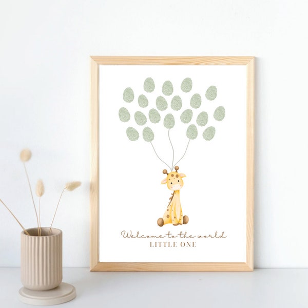 Giraffe Baby shower fingerprint guest book | watercolour animal jungle alternative theme digital instant download baby sprinkle printable