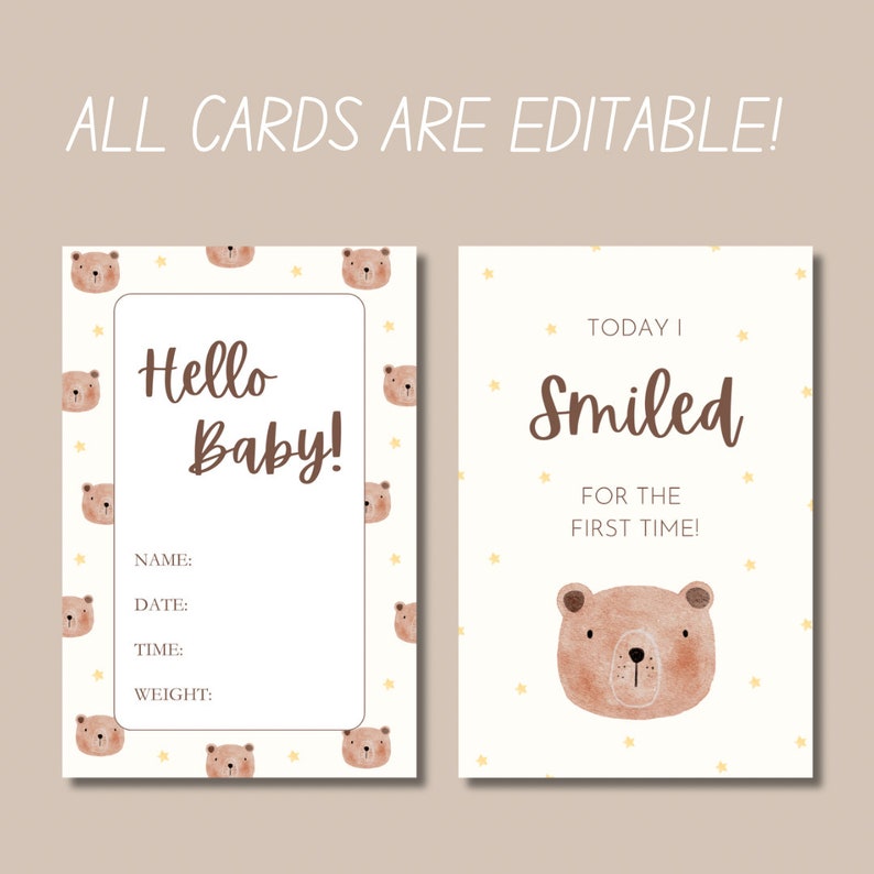 32 Bear & Stars Baby Milestone Cards Edit Digital Download Printable ...