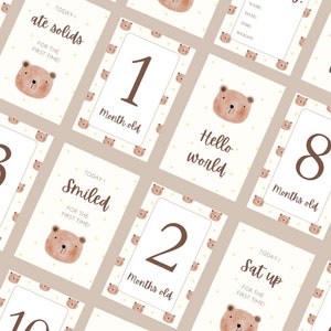 32 cartes étape étape bébé ours et étoiles modifier téléchargement numérique imprimable cadeau de shower de bébé safari neutre minimaliste accessoires photo nouveau cadeau de bébé