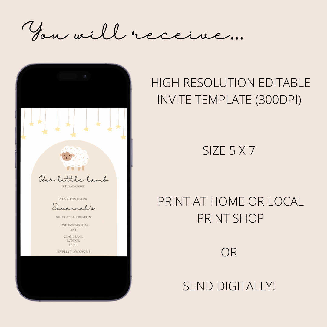 OUR LITTLE LAMB Birthday Invitation Editable Template Printable Digital ...
