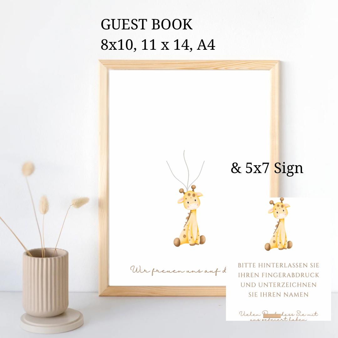 DEUTSCH Giraffen Baby shower Fingerabdruck-Gästebuch | Aquarell Tier Dschungel Alternative Thema digitaler Sofort-Download Baby bestreuen