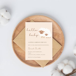 OUR LITTLE LAMB baby shower invitation editable template printable digital | beige neutral girl boy boho sheep dreamy stars modern