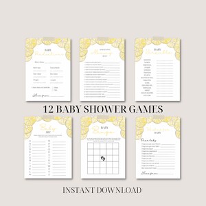 12 Lemon baby shower games printable | lemon citrus theme digital download fun games activities baby girl boy sprinkle party bundle fruit
