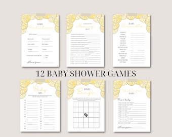 12 Lemon baby shower games printable | lemon citrus theme digital download fun games activities baby girl boy sprinkle party bundle fruit