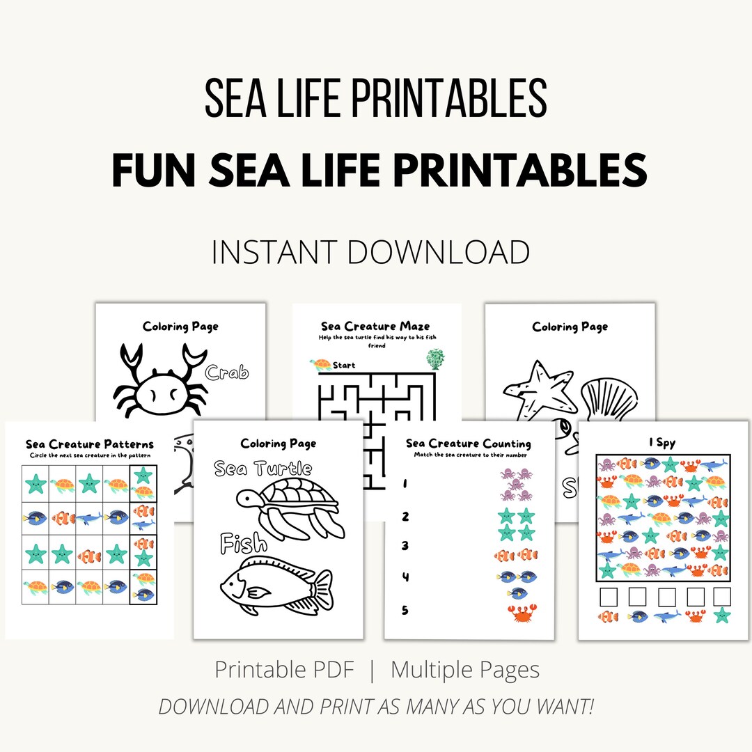 Sea Life Printable Activities Sea Animal Printable Kids - Etsy
