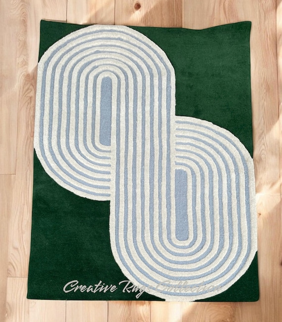 Grand Tapis Moderne En Laine Multicolore – Touffeté Main, Facile D’entretien, 5x8