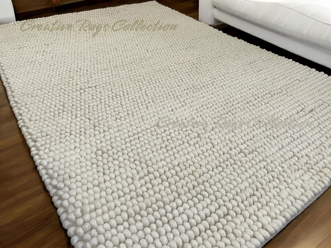 Hand Knitted Chunky Wool Rug: Ivory Braided Loop Design - Etsy