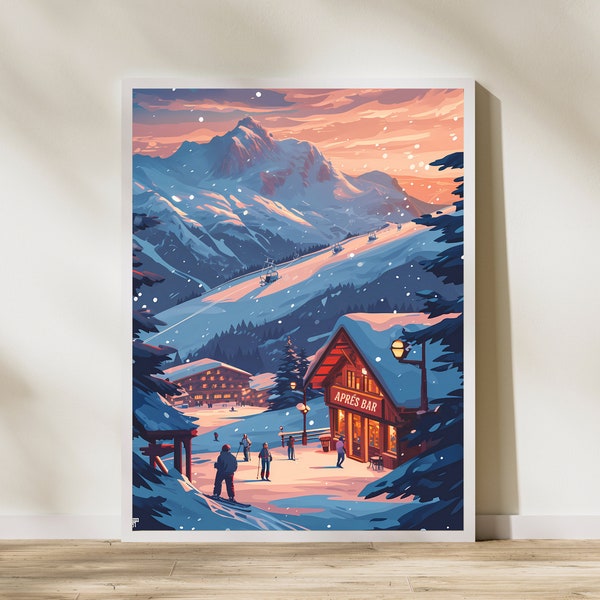 Après Ski Alpine Print Poster | Travel Artwork | Retro Vintage | Wall Art Deco | Gift Ideas | Wedding Gift