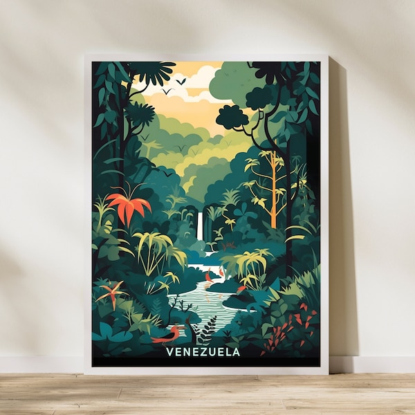 Venezuela Travel Poster Artwork | Amazon Rainforest | Retro Print | Vintage Artwork | Wall Art Deco