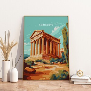 Agrigento Italien Reisedruck Poster Poster Reiseplakat, Agrigento Italien Reisedruck Poster Wandkunst Druck, Plakat Vintage Reisedekor